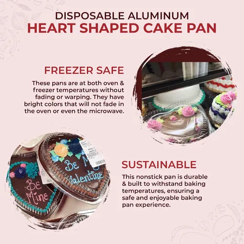 Miniatura 5 de KitchenDance - Molde de aluminio desechable en forma de corazón con tapa de cúpula a presión, sartén de papel de aluminio de 8 pulgadas perfecto