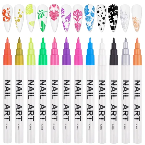 Miniatura 12 de 1 unidad de lápices blancos para arte de uñas, Kalolary 0.5mm marcadores de arte de uñas, punto de grafiti, lápiz de puntos, pincel de dibujo