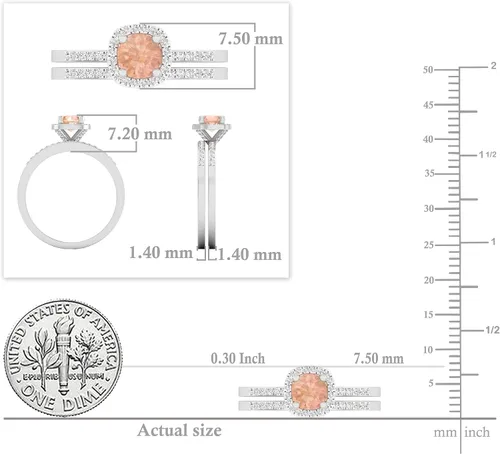 Miniatura 4 de Dazzlingrock Collection Anillo de compromiso de oro rosa de 10 quilates con diamantes y piedras preciosas redondas de 0.197in con juego de banda a