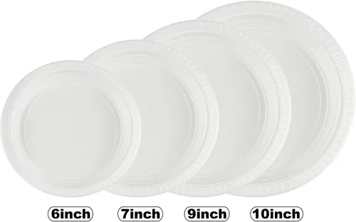 Miniatura 5 de Blue Sky Platos de plástico blanco de 9 pulgadas, 200 unidades, platos de plástico desechables, aptos para microondas, perfectos para fiestas