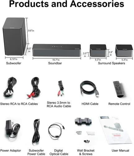 Miniatura 9 de Barra de Sonido 5.1 de ULTIMEA para Smart TV, Sistema de Sonido Surround Virtual para TV, Potencia Máxima de 320W, Altavoces Surround y Subwoofer