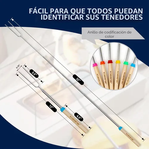 Miniatura 3 de Paquete de 6 palitos Smores para hoguera, kit de pinchos largos para asar malvaviscos de 32 pulgadas para fogata, tenedor para perros calientes