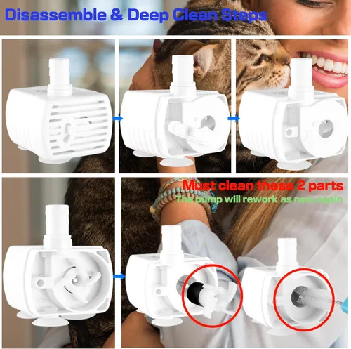 Miniatura 6 de Fuente de agua para gatos Homtyler, fuente de agua para mascotas de acero inoxidable para gatos en interiores, 3 filtros y bomba ultra silenciosa