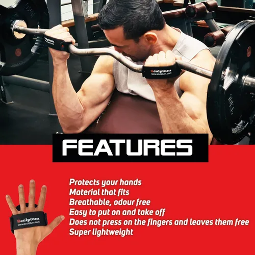 Miniatura 4 de Guantes de gimnasio anti-callo, acolchado adaptativo negro para entrenamiento con pesas, crossfit, fitness, protección de agarre cómodo