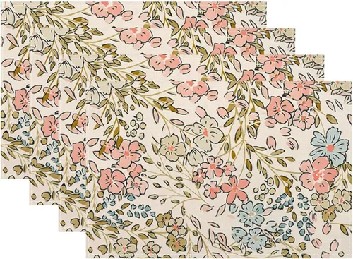 Juego de 4 manteles individuales florales de 12 x 18 pulgadas, diseño de flores silvestres, acuarela, lavables, manteles decorativos de tela de lino