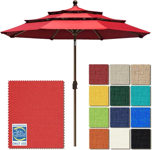 EliteShade USA - sombrilla de 2,75 m, de 3 niveles, para patio, para mesa de exterior, con ventilación, Logo Rojo, sin decoloración durante 10 años