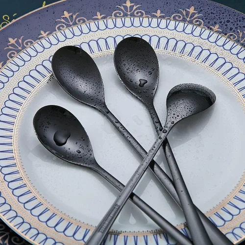 Miniatura 7 de Cuchara negra de mango largo, agitadores de café, cucharas de café de acero inoxidable de alta calidad, cucharas de té helado, cuchara de helado, 2.