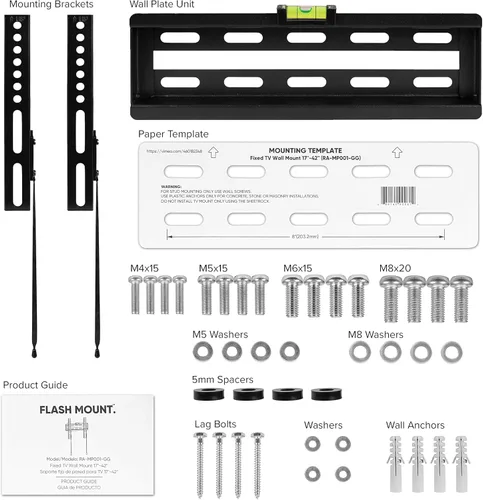 Miniatura 11 de Flash Furniture Soporte fijo de pared para TV con nivel integrado, tamaño VESA máximo 7.874 x 7.874 in, se adapta a la mayoría de televisores de 17