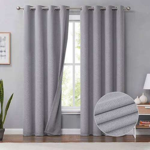 Melodieux Cortinas 100% opacas para dormitorio, aislamiento térmico, reducción de ruido, cortinas de ventana de lino con ojales para sala de estar y