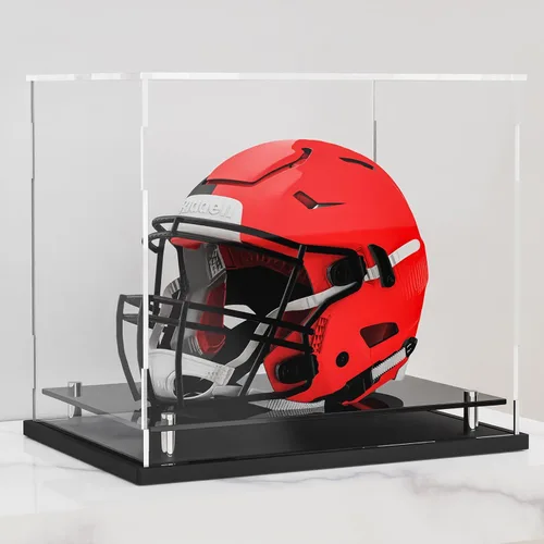 Estuche de exhibición de casco de fútbol de tamaño completo, Estuche de exhibición de casco acrílico de autoensamblaje con base de protección negra,