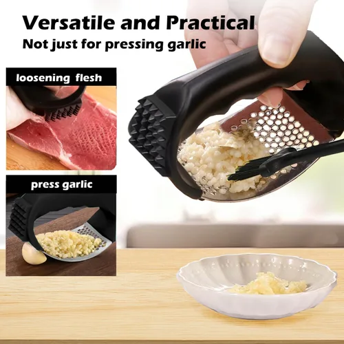 Miniatura 3 de Juego de balancines de prensa de ajo de acero inoxidable con pelador de ajo y cepillo de limpieza, herramienta de picadora de ajo, accesorios