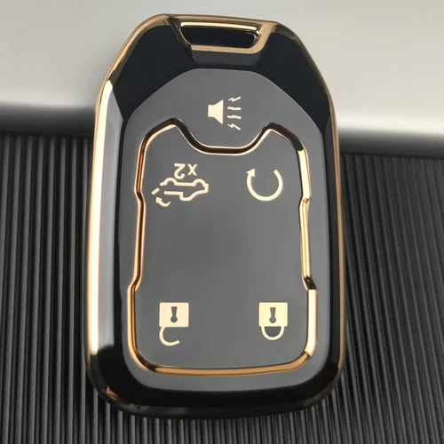 Miniatura 3 de OLLEN Funda para llavero de TPU de 5 botones, compatible con GMC Acadia 2017-2025, para Terrain 2018-2025, para Sierra 2019-2025, para Chevy Negro+R