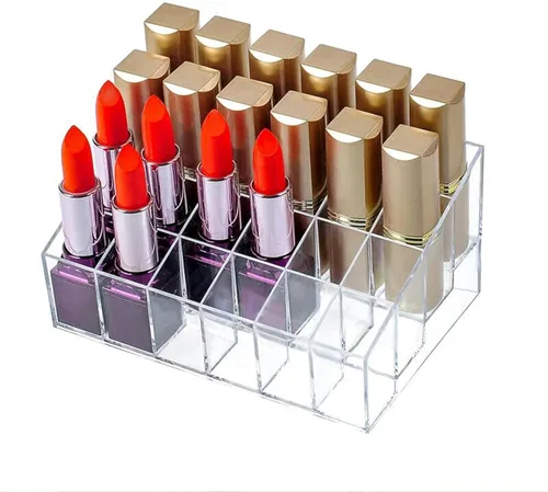 Soporte para lápiz labial de 24 espacios, organizador de lápiz labial acrílico transparente y estante de exhibición para cosméticos, organizador de