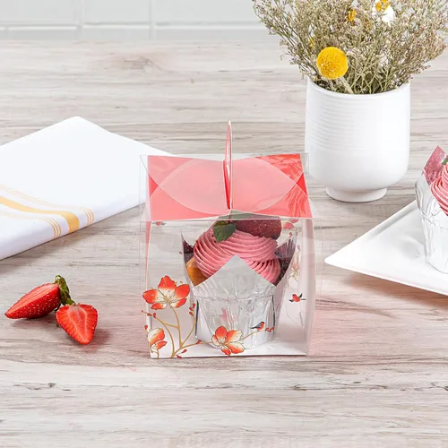 Miniatura 4 de Restaurantware - Cajas individuales para cupcakes de 4 x 4.25 pulgadas, 100 cajas de exhibición desechables para cupcakes - Con asa, acento de Rojo