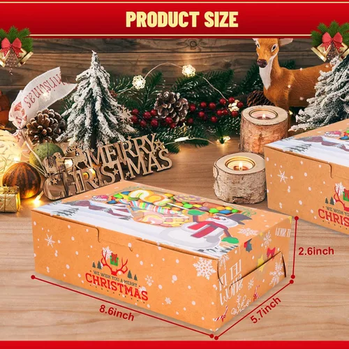 Miniatura 2 de Bszatan Paquete de 24 cajas de galletas de Navidad con ventana, cajas grandes de alimentos para panadería para regalos, pasteles, dulces, recuerdos