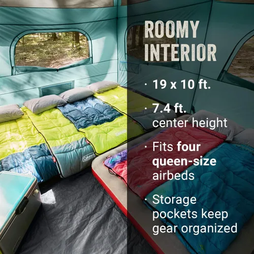 Miniatura 2 de Coleman Skylodge Camping Tent with Rainfly & Screened Porch, XL Weatherproof Family Tent Fits 4 Queen-Sized Airbeds, Color-Coded Poles & Sleeves