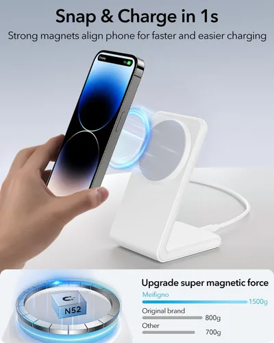 Miniatura 4 de 2-en-1 para soporte de carga compatible con Magsafe con bloque de carga USB-C PD de 20W y cable, cargador inalámbrico de carga rápida diseñado