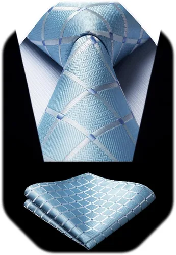 Miniatura 34 de HISDERN Conjunto de corbata a cuadros a cuadros pañuelo tejido clásico formal para hombre corbata y bolsillo cuadrado