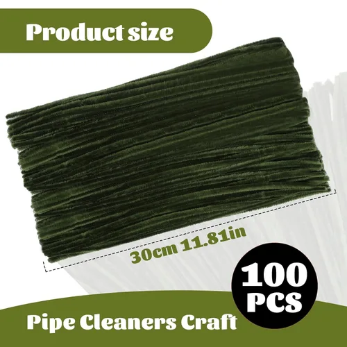Miniatura 2 de Giwrmu 100 Piezas Limpiadores de Pipa Tallo de Chenilla, Limpiadores de Pipa Verde Hierba para Manualidades, Palos Difusos Suministros de Verde
