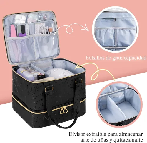 Miniatura 4 de Uross Bolsa Organizadora de Esmalte de Uñas Contiene 42 Botellas de Esmalte de Uñas y Lámpara de Uñas, Organizadores de Esmalte de Uñas en Gel