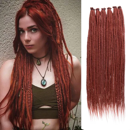Miniatura 24 de Leeven Extensiones de rastas grises de 40 hebras de 18 pulgadas con terminación única hechas a mano, extensiones de rastas suaves de 0.6 cm
