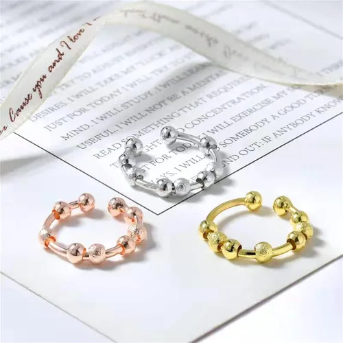 Miniatura 2 de JILIYUPA Anillos giratorios chapados en oro de 14 quilates para mujeres y hombres, cuentas de oro, anillos antiansiedad, banda giratoria, unisex