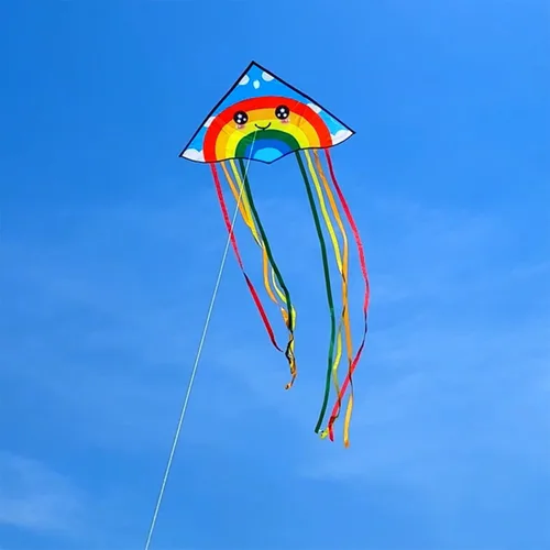 Miniatura 2 de HONBO Cometa Delta grande para niños y adultos, extremadamente fácil de volar para viajes a la playa, línea de cuerda incluida, con cola colorida