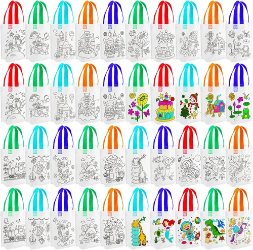 BBTO 100 bolsas de regalo para colorear con dibujos animados, reutilizables, para fiesta, pintura, no tejidas, para niños, fiesta de cumpleaños,