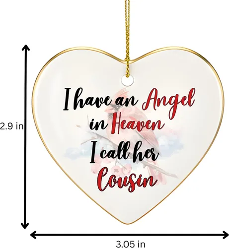 Miniatura 3 de Adorno de Navidad conmemorativo personalizado 2025 – Recuerdo de cerámica en forma de corazón – Tengo un ángel en el cielo I Call Her Primo – Regalo