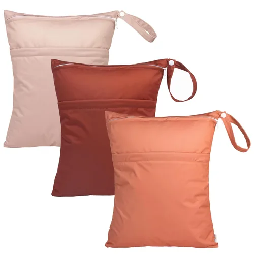 Miniatura 36 de babygoal Bolsas para artículos húmedos y secos, paquete de 3, bolsas de viaje reutilizables impermeables para trajes de baño, pañales de tela