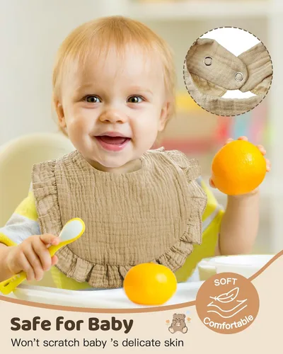 Miniatura 2 de Lictin Juego de 8 baberos de muselina para bebé - Baberos tipo bandana para babeo y dentición, de algodón unisex Marrón