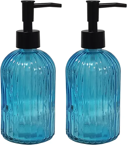 Miniatura 18 de Dispensador de jabón de vidrio verde con bomba de plástico negro, dispensador de jabón líquido para manos recargable de 12 oz, paquete de 2 botellas