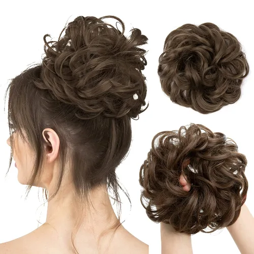 Miniatura 50 de CJL HAIR Extensiones de cabello sintético de moño desordenado, ondulado, rizado, grueso, para coleta, para mujer (rubio blanco)