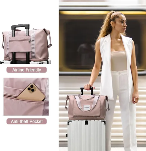 Miniatura 5 de WOOMADA Bolsa de viaje plegable, bolsas de fin de semana para mujer, bolsa de mano con espacio expandible, bolsas de transporte para aviones