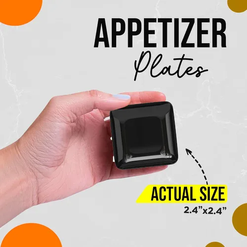 Miniatura 6 de Exquisite Mini platos de postre pequeños, paquete de 120 platos desechables negros de 2.4 x 2.4 pulgadas, pequeños de plástico sin BPA para bodas