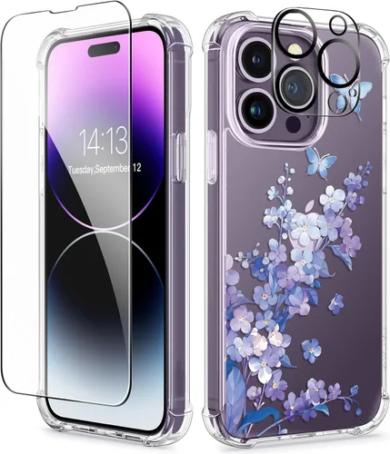 Miniatura 109 de GVIEWIN Funda diseñada para iPhone 13 de 6.1 pulgadas, con protector de pantalla de vidrio templado + protector de lente de cámara, flor Hibisco