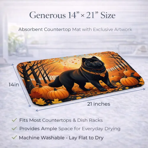 Miniatura 3 de Caroline's Treasures DAC1036DDM - Tapete de secado de platos negro Chow Chow Fall absorbente para secado de platos para encimera de cocina, tapete