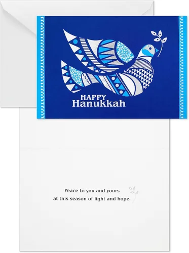 Miniatura 4 de Hallmark Tarjetas de Hanukkah del árbol de la vida en caja (40 tarjetas y sobres) Paloma azul y plateada Tarjetas de Hanukkah Paloma Azul y Plata