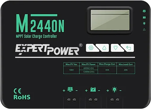 ExpertPower Controlador de carga solar MPPT de 40 A | Regulador inteligente de selección automática de 12 V/24 V | Entrada fotovoltaica máxima de