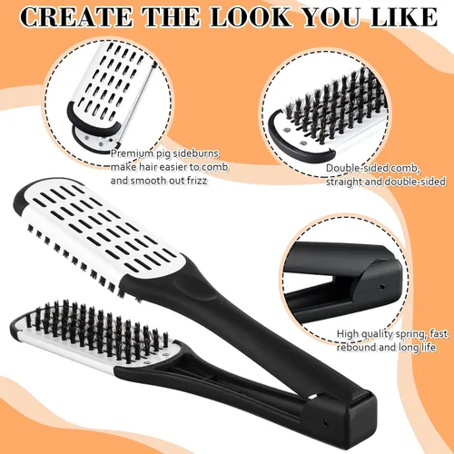 Miniatura 3 de CHENGU 2 Piezas Peine Alisador para el Cabello, Cerdas de Jabalí Pinza Cepillo de Doble Cara Cepillos Alisadores de Cabello Peine Plancha de Peinado