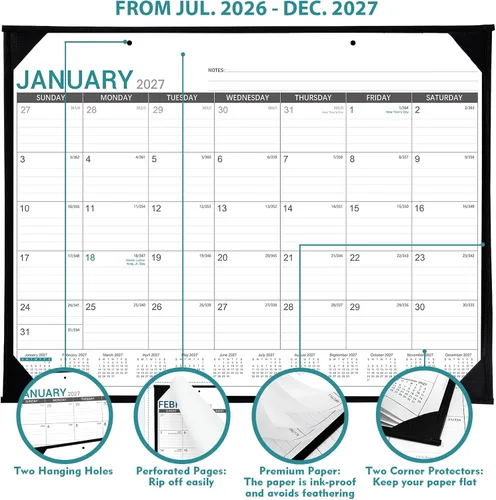 Miniatura 3 de Calendario de escritorio 2026-2027, calendario de escritorio de embalaje en rollo 2026-2027, julio de 2026 a diciembre de 2027, calendario