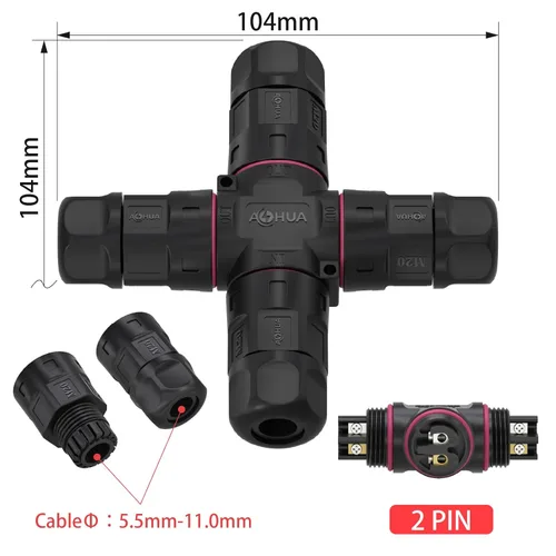 Miniatura 2 de AOHUA Caja de conexiones M20 de 4 vías, impermeable, IP68, caja de salida eléctrica para exteriores, conector de cable de 2 pines para cables