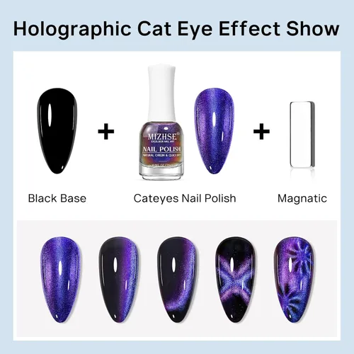 Miniatura 4 de MIZHSE Esmalte de uñas de ojo de gato 9D de secado rápido, sin gel, esmalte de uñas magnético azul-violeta con imán, secado al aire rápido, esmalte