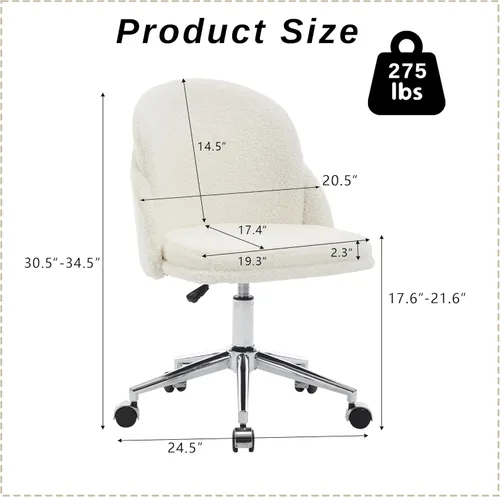 Miniatura 3 de Silla de escritorio de piel sintética, cómoda silla de maquillaje de felpa, moderna silla giratoria tapizada esponjosa con ruedas, base de metal