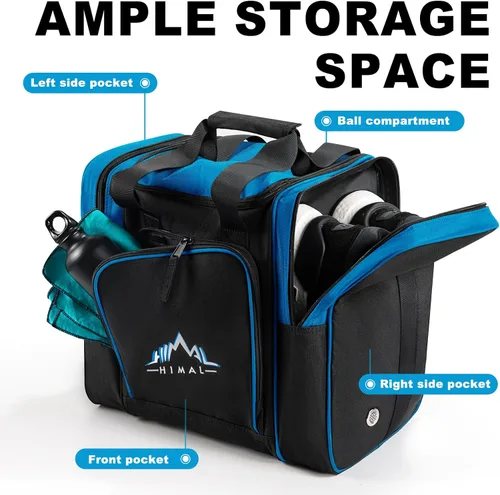 Miniatura 3 de Himal - Bolsa de bolos para una sola esfera, bolsa de bolos con soporte acolchado para esfera, se adapta a zapatos de bolos hasta talla 14 para Azul