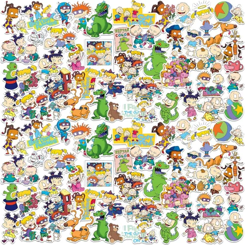 Rugrats - Paquete variado de 100 calcomanías de vinilo troquelado grandes de lujo, calcomanías clásicas de personajes de dibujos animados para