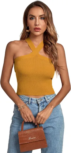 Miniatura 6 de Umenlele Camiseta corta sin mangas con cuello halter cruzado para mujer