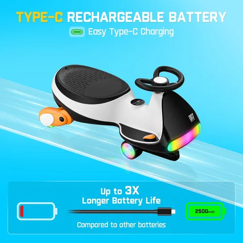 Miniatura 3 de FanttikRide N7 Ultra Carro Eléctrico Wiggle con Batería Recargable Tipo C, Carro para Niños con Motor MagicMute, 2 Velocidades Máx 4 Mph, 9 Modos