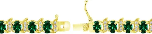 Miniatura 4 de Pulsera de tenis ovalada de plata de ley auténtica, creada o simulada con piedras preciosas y S para mujer