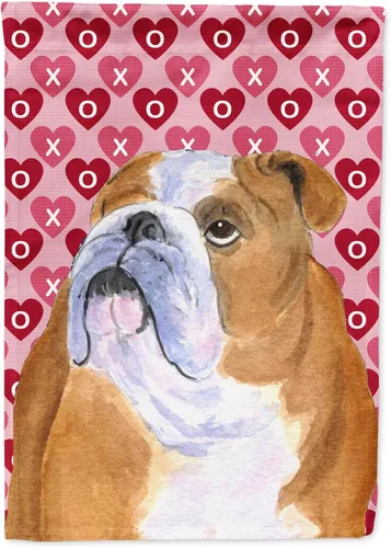 Miniatura 177 de Caroline's Treasures SS4484GF Bandera de jardín con diseño de bulldog inglés y corazones para el Día de San Valentín, bandera decorativa para patio